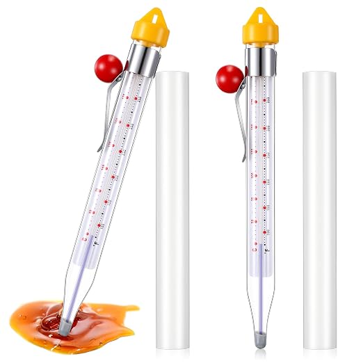 Photect Candy Thermometer with Pot Clip 8" Deep Fry Oil Thermometer for Candy Making Instant Read Cooking Food Thermograph Sugar Syrup Jam Jelly Oil Temperature Kitchen Accessories(Yellow,2 Pcs)