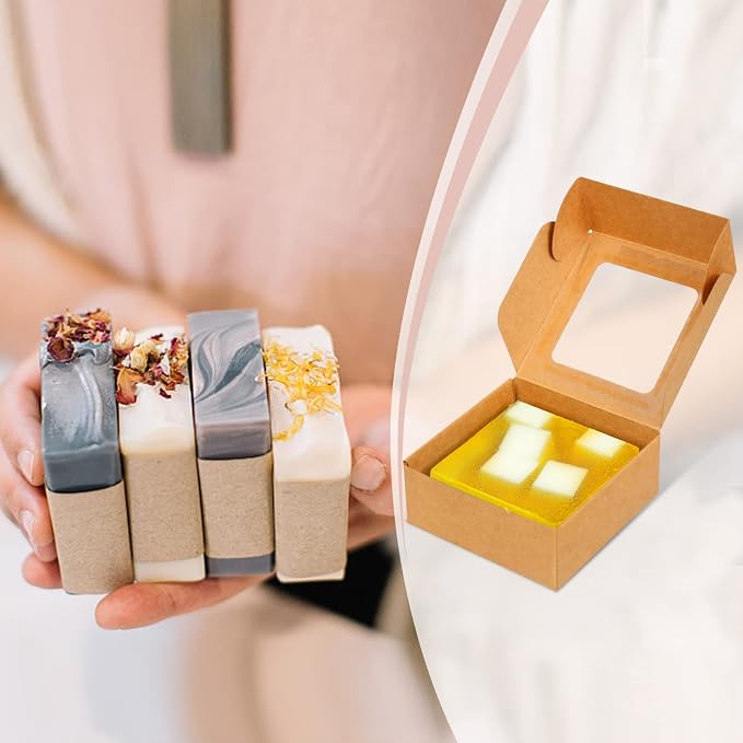 COTOPHER Soap Box, 30Pcs Small Soap Packaging Boxes 2.8x2.8x1.2 Inch Mini Kraft Boxes with Window Soap Boxes for Homemade Soap Candy Chocolate Bakery Cookies Soap Packaging
