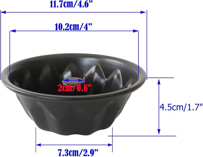 4 Inch Small Buntz Cake Pan, Special Fluted Tube Cake Pans, Nonstick Individual Kugelhopf Molds - Black, 4Pcs