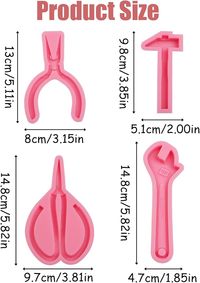 Hand Tools Chocolate Silicone Molds 4 Pcs, Large Scissor Hammer Wrenches Pliers Construction Tools Baking Fondant Molds for Cake Decoration Candy Cupcake Topper Cake Polymer Clay Crafts Epoxy Resin