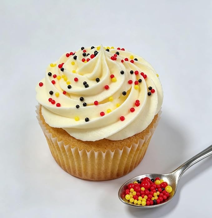 HeDeon&Rles Black Red Yellow Nonpareil Pearls Sprinkles for Baking Decorating 90g/3.17oz 4 Size Mix Edible Preals for Cake Cupcake Pancake Icing Decoration Independence Christmas Halloween Supplies