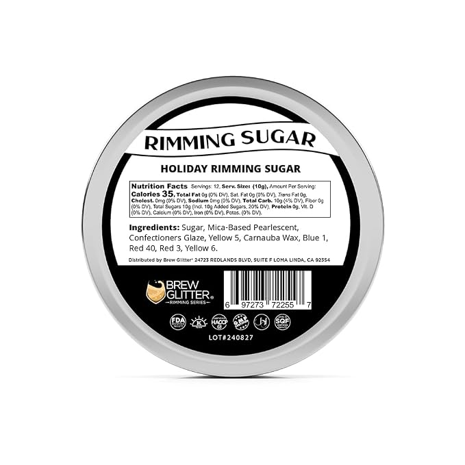 Brew Glitter - Red, Green & White Rimming Sugar (4oz, 1x Bar Tin) Cocktail Garnish for Mixed Drinks & Refreshments