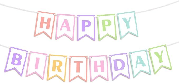 Happy Birthday Banner 8ft Pastel Macaron Party Decorations, Easy Assembly Birthday Sign Garland Kit for Women Girls Kids, Hanging Bunting Banner for Wall Door Celebration Decor