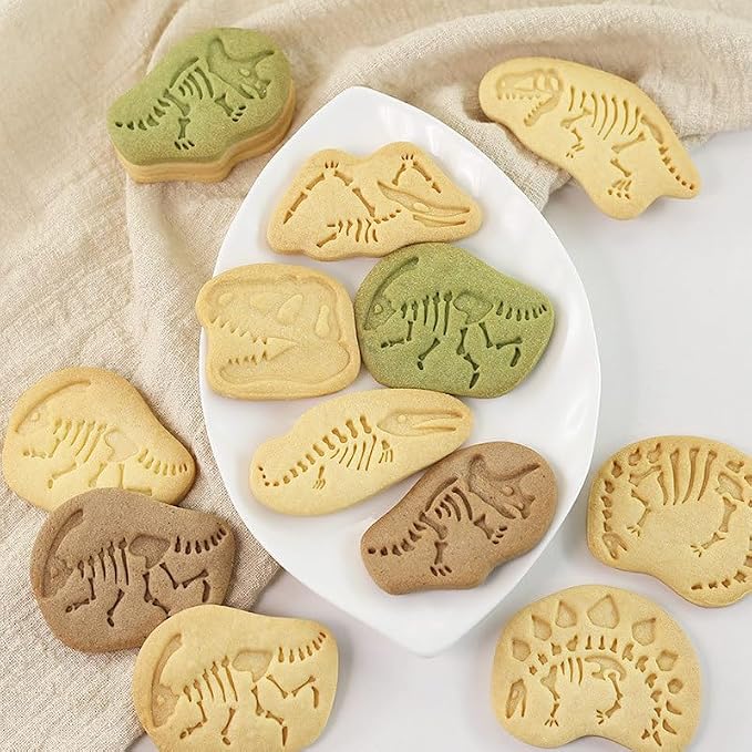 Dinosaur Fossil Cookie Cutters,Plastic Dino Cookie Stamps,Animal Biscuit Mould Press,Animals Cookie Mould Set,Baking Kitchen Tools (Dinosaur Fossil)