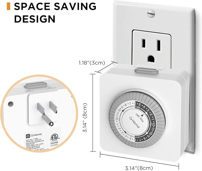 G-Homa Timer Outlet Electric Indoor with 2 Grounded Outlet,Plug-in 24-Hour Mechanical Timers,Daily On/Off Cycle,Energy Saving for Lamps, Seasonal, Christmas Lights and Holiday Decorations (4 Pack)