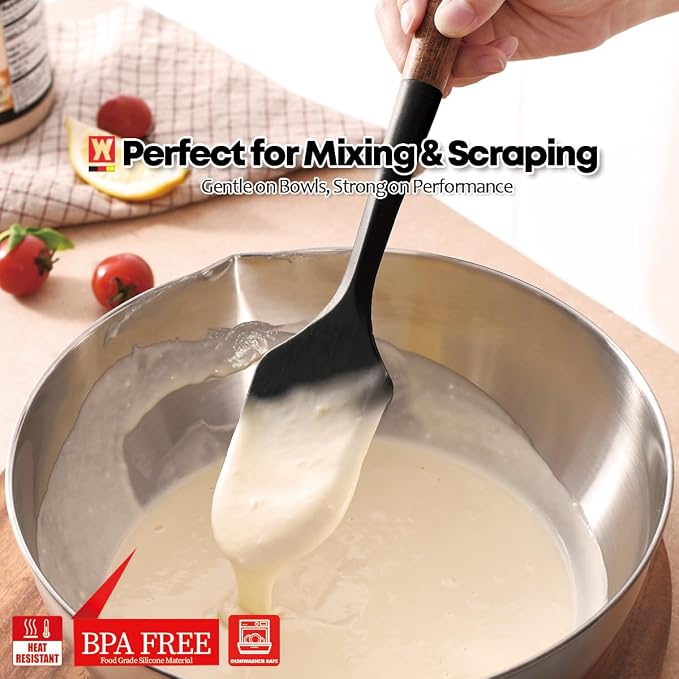WAGENSTEIGER Silicone Head Scraping Spatula with Wooden Handle: Multi-Purpose Cooking Tool for Spreading, Baking and Mixing, Heat Resistant Cookware, Protects Surfaces with Gentle Head Design