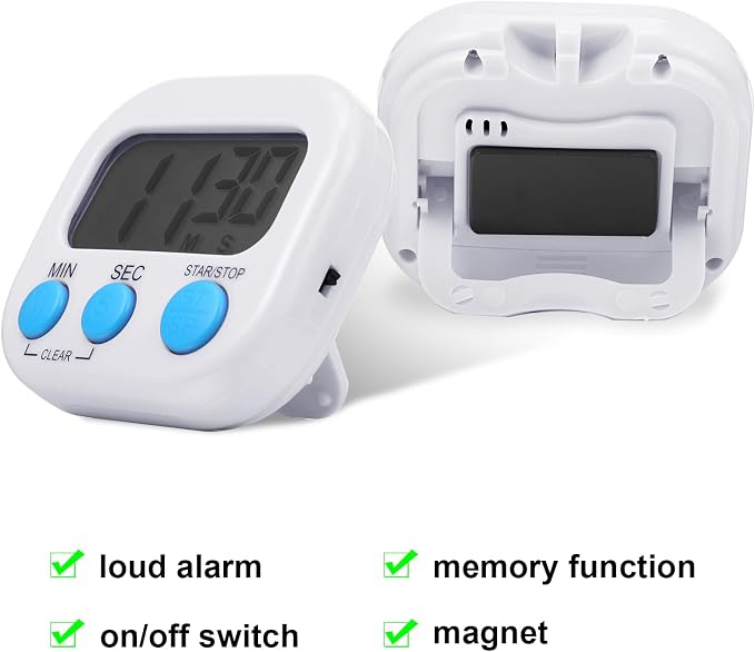 Weewooday 12 Pcs Digital Kitchen Magnetic Timer Bulk Classroom Count up Countdown Timer Large Digits Egg Loud Alarm Cute Desk Stopwatch for Teacher Kids Cooking Office(White,Stylish Style)