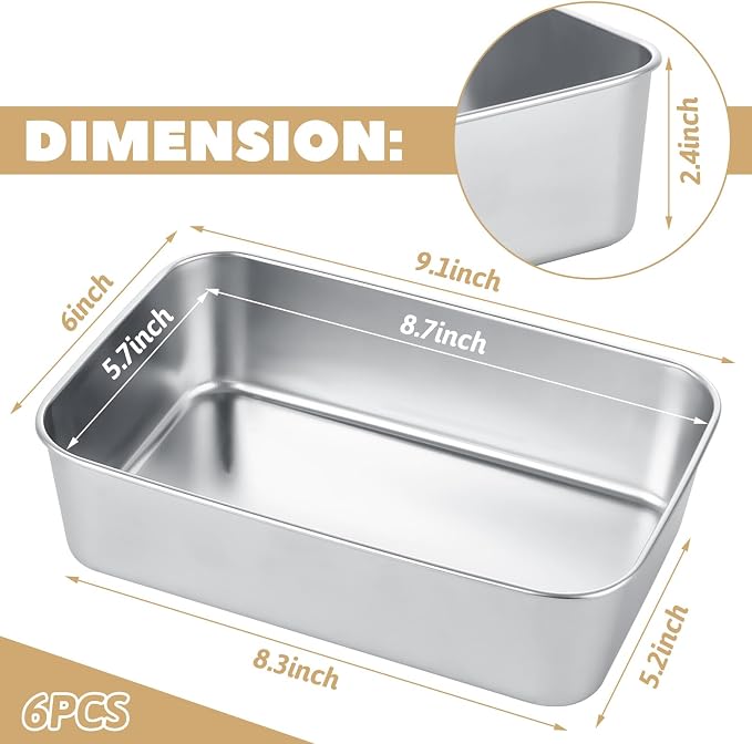 AKOLAFE 8 Pack Stainless Steel Loaf Pan 9 x 5.9 Inch Banana Bread Pan for Homemade Bread Loaf Pans for Baking Bread Tin Sourdough Bread Baking Pan Metal Sandwich Loaf Bread Pans for Meatloaf, Cake
