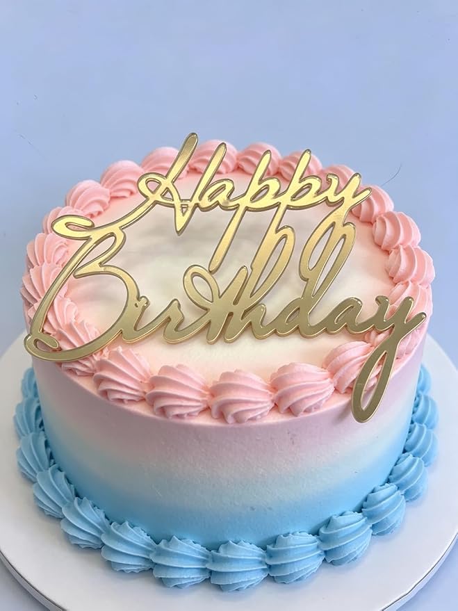Happy Birthday Cake Topper, Mirrored Gold Acrylic Cake Side Decoration for Birthday Party Decoration Supplies (Design6)