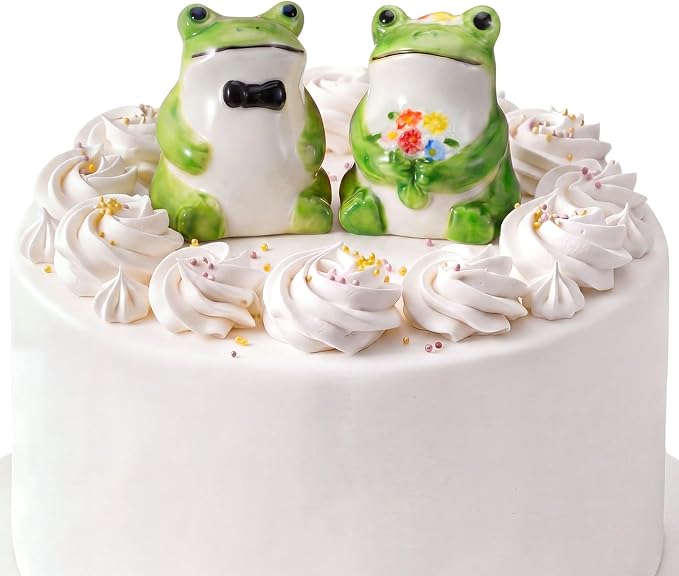 Hoteam 2 Pcs Frog Topper Couple Wedding Cake Toppers Decor Vintage Elegant Ceramics Wedding Decor Novios Para Pastel for Anniversaries Engagement Party Bridal Showers Romantic Desk Decoration