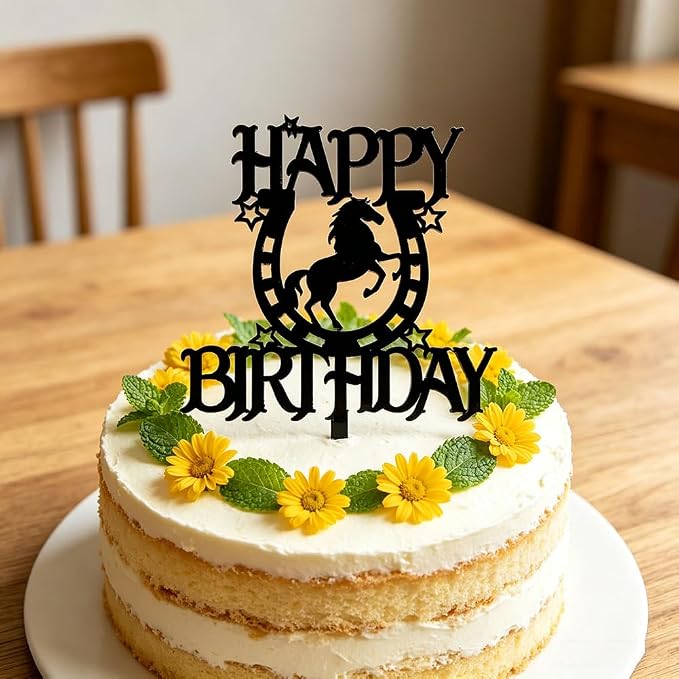 Black Acrylic Horse Happy Birthday Cake Topper, Horse Theme Party Decoration for Boys, Girls, Men, Women & Kids Birthday Party Decoration Supplies (Design4)