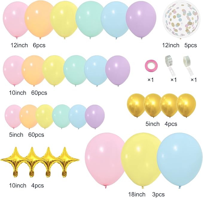 PERPAOL 146pcs Easter Pastel Rainbow Balloon Arch Garland Kit Macaron Unicorn Spring Globos Para Decoracion with Star Foil Balloon for Baby Shower Birthday Anniversary Mermaid Party Graduation