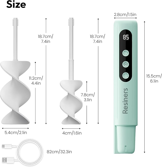Resiners Airflow Resin Mixer, Handheld Epoxy Mixer with Silicone Paddles & Lighting, 4 Speeds, LED Screen, Minimum Bubbles, Easy Clean, Electric Stirrer Tool for Epoxy Resin, Silicone, Paint Mixing