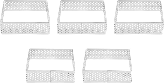 Perforated Tart Ring Stainless Steel Tartlet Molds Square Shape Mould Cake Circle French Pastry Baking Tool, 5 Pack