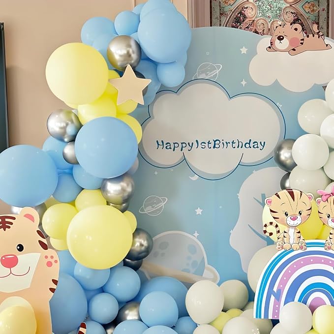 Pastel Yellow Blue White Balloon Garland Arch Kit, 160Pcs Latex Balloons Different Size 18 12 10 5 inch for Birthday Bridal Baby Shower Gender Reveal Wedding Retirement Party Decorations