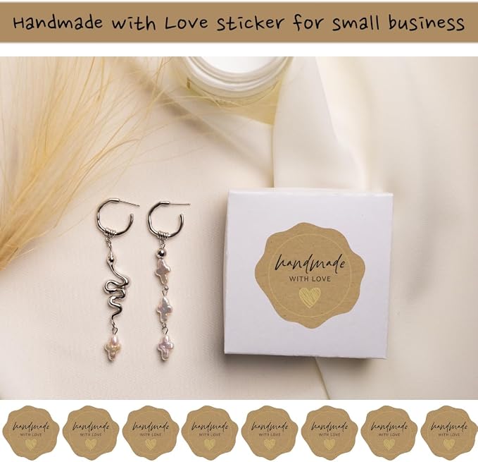 300 Made with Love Stickers1.75 with Gold Foil - for Small Business Owners, Handmade Goods, Bakery, Cookies, Cake Boxes, Bread, Chocolate Boxes, and Other Home Goods