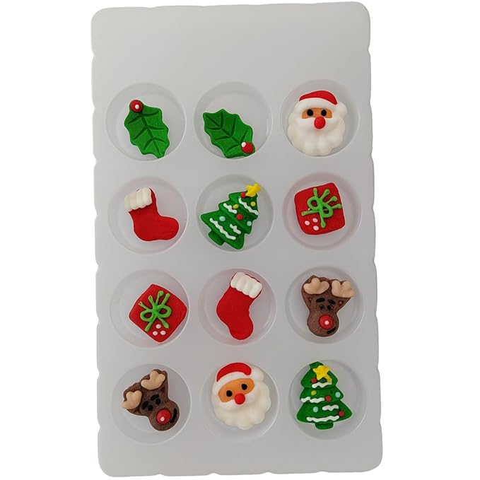 EPHVODI Christmas Cakes Decorations 12pcs Edible Santa Claus Christmas Tree Shaped Hard Sugar Icing Decorations Cupcake Toppers for Baking Cookie Ice Cream Candy Decoration