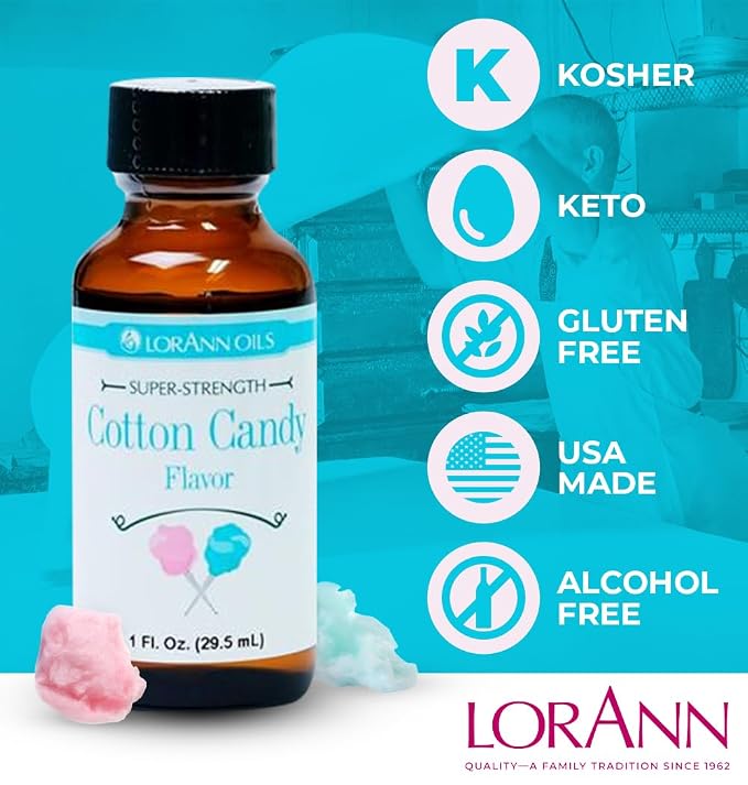 LorAnn Oils Super Strength Flavoring - Used For Candy Making, Flavoring Extracts, Baking, Hard Candy, and Flavor Oils - Bold, Natural Flavors 4X Stronger Than Extracts - Cotton Candy, 0.125 fl oz