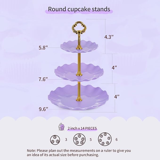 Pack of 11 NWK Cake Stand Set, with 3 x Two-Tier and 3 x Three-Tier Cupcake Stands, 4 x Appetizer Trays, 1 x Tablecloth for Birthday Bridal Baby Shower Party (Purple)