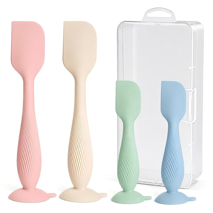 Baby Diaper Cream Spatula 4 Pack, Butt Spatula Baby with Travel Case, Soft Butt Paste Spatula with Suction Base, Portable Diaper Spatula，Perfect Baby Shower Gift