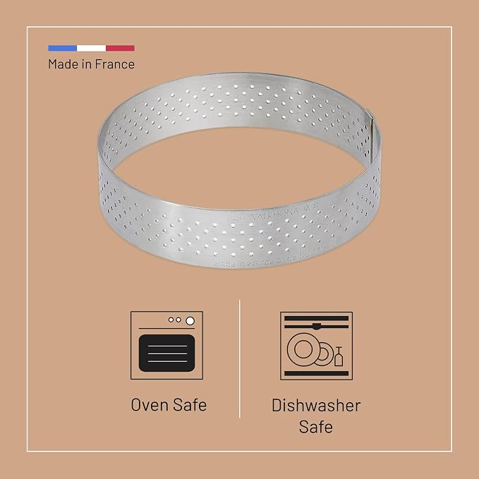 de Buyer Perforated Round Tart Ring - 2” Diameter, 0.8” Height - Perfect for Baking Beautifully Crisp Tarts - Easy to Use & Clean - Made in France