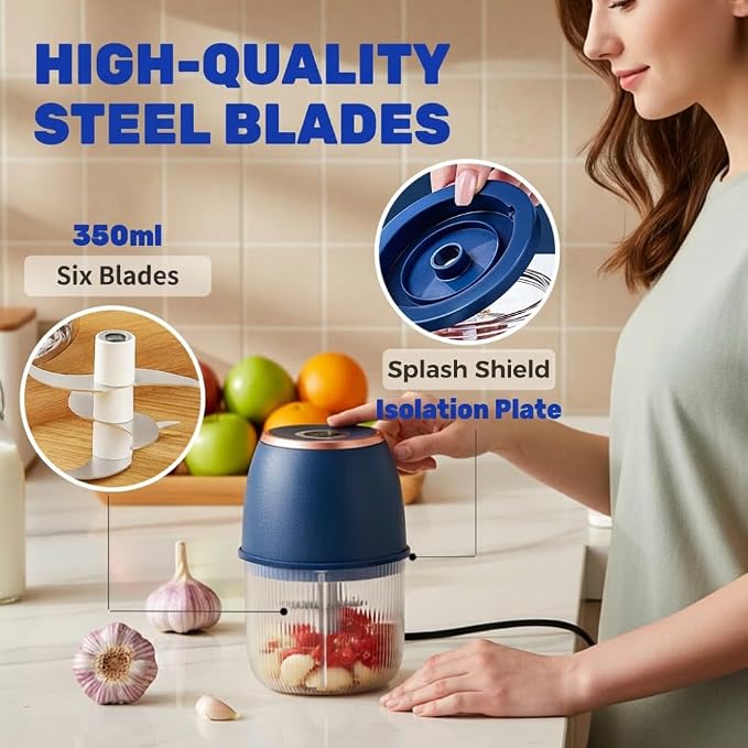 Electric Garlic Chopper, 2026 New Mini Food Chopper for Garlic and Onion, Portable Vegetable Chopper for Salad, Compact Kitchen Chopper for Home Cooks (Blue)