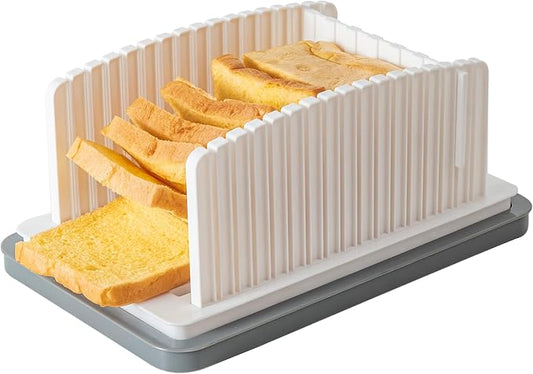Heavily Upgraded Bread Slicer for Homemade Bread, Foldable plastic bread slicer, Adjustable width and guide rail, Suitable for homemade bread, sandwiches, bagels and cakes, Dishwasher Safe