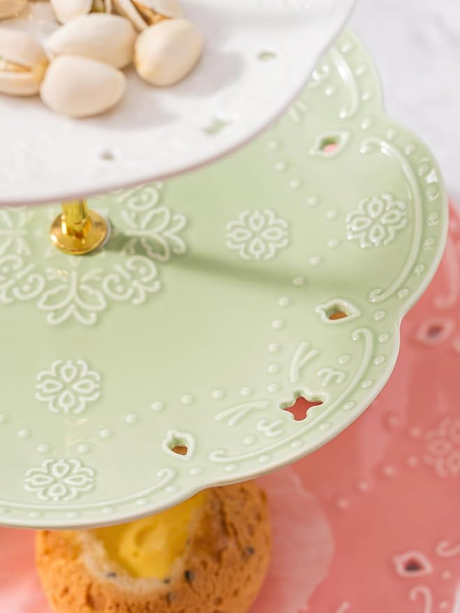 Jusalpha 3-Tier Multi Color Ceramic Serving Stand,Cake Stand-Dessert Stand-Cupcake Stand-Tea Party Serving Platter (3 Color-Gold)