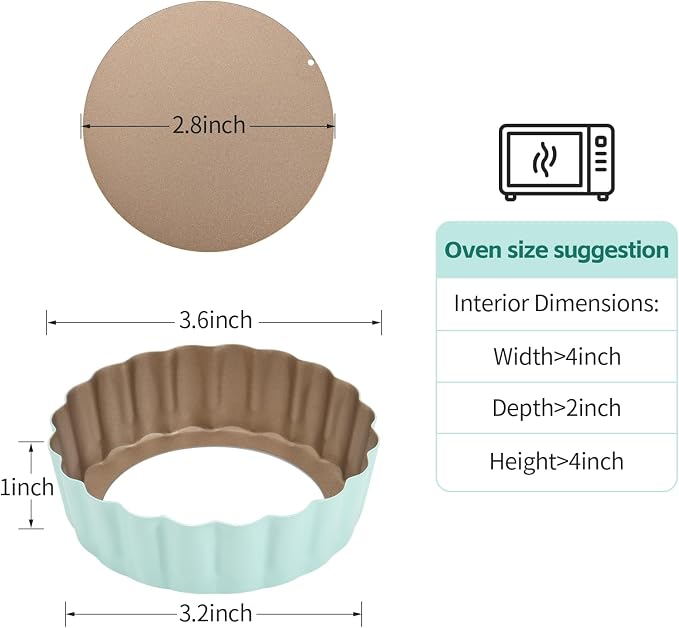 4 Pcs 3.6 Inch Mini Tart Pan Depth 1 Inch with Removable Bottom NonStick Tin - Green