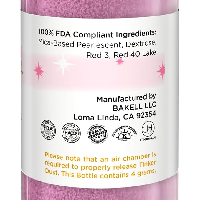 Bakell - Deep Pink Tinker Dust (4g, 1x Mini Spray Pump) Edible Glitter for Food, Desserts, and Baked goods!