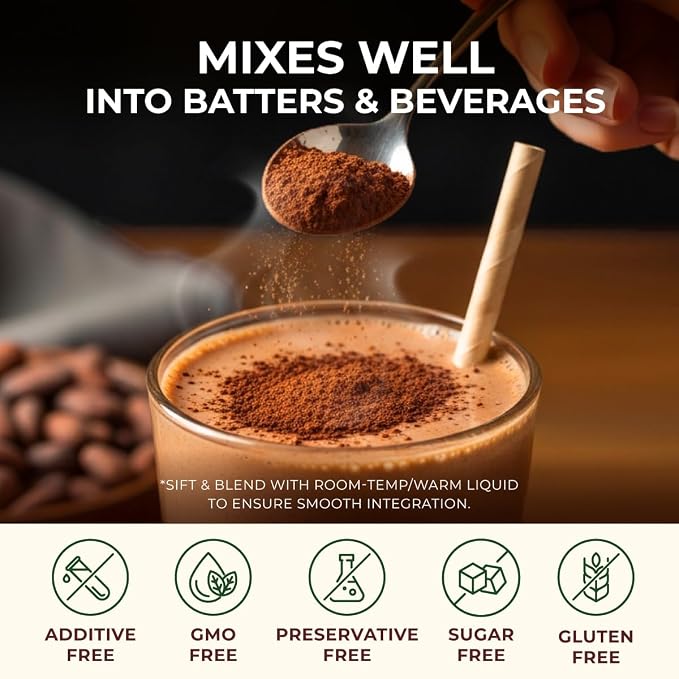 Gya Tea Co Cacao Powder 1.1 lb (17.64 oz) - Unsweetened & Rich Dark Chocolate Flavor for Hot Chocolate, Baking, Smoothies - Non-GMO, Gluten-Free, Vegan Friendly, Keto Diets