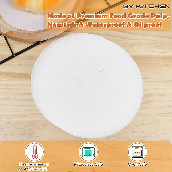 BYKITCHEN Parchment Paper Rounds, Set of 220, Non Stick 8 Inch Parchment Paper Sheet for Baking, Pre-cut Round Parchment Liners for Cake Pan, Tortilla Press, Quesadilla Maker, Springform Pan and More