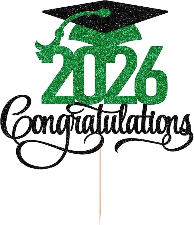 Black green gold Glitter 2026 Congratulations Graduation Cake Topper,Congrats Grad Cake Decor - 2026 High School/College/Senior Graduation Party Decorations Supplies