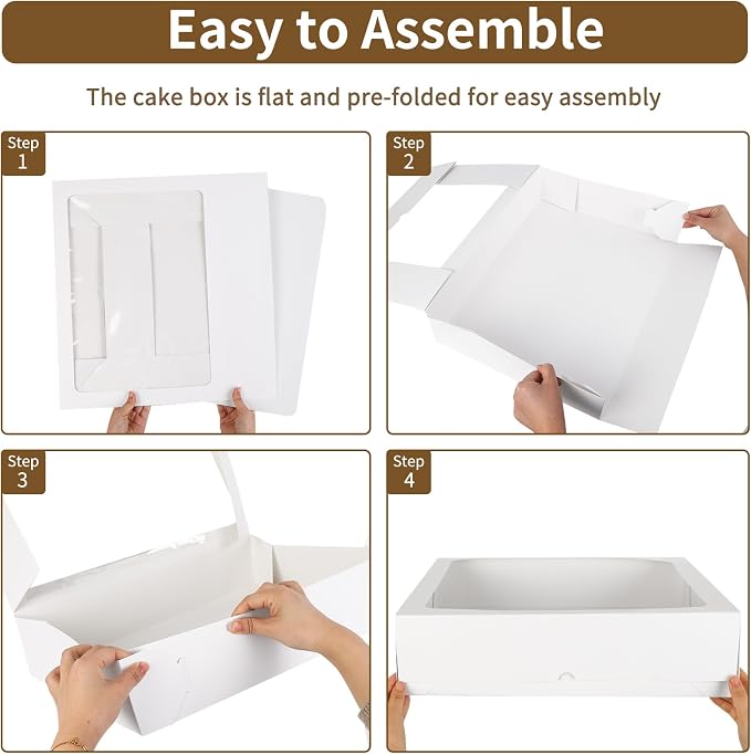 Moretoes 6 Pack 19x14x4 Inch Large Half Sheet Cake Boxes with Thick Cake Boards, White Rectangle Bakery Boxes with Window for Cake Pastry Baking, Cupcake, Muffins, Pie