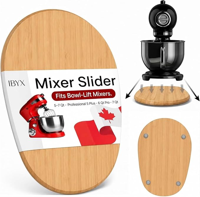 Ibyx Premium Bamboo Mixer Slider for KitchenAid 5-8 Qt Bowl Lift Stand Mixer - Food-Grade Appliance Slider Mat for Kitchen Countertop Storage Accessories (Natural)