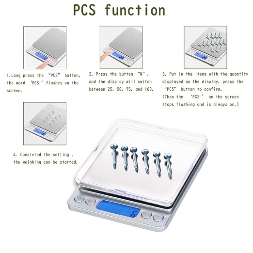 Small Digital Scale,3kg/0.1g,6.6lb,Kitchen Scale,Food Scale,with Blue Backlit LCD Display, 6 Units, Auto Off, Tare, PCS Function, Stainless Steel, Battery Included