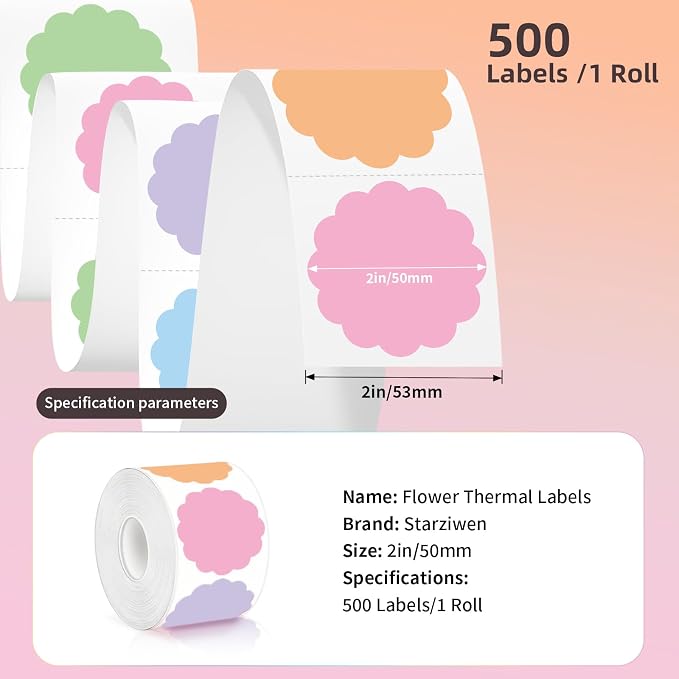 500 Pcs 2" Round Thermal Labels, Scalloped Multi-Colors Blank Circle Sticker for Small Business, Thank You, Logo Design, Waterproof for Direct Thermal Label Printers (Pastel 5 Colors)