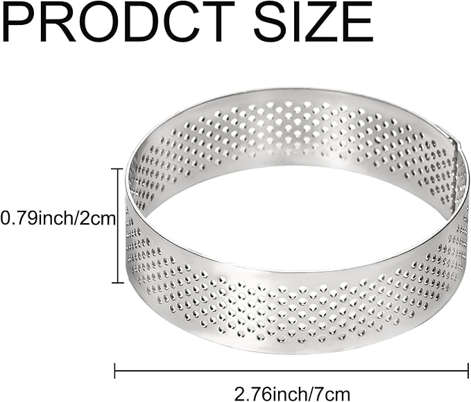 Aringfes10 Pcs 2.76 Inch 304Stainless Steel Tart Ring, Heat-Resistant Perforated Cake Mousse Ring, Round Ring Baking doughnut tools (7cm)