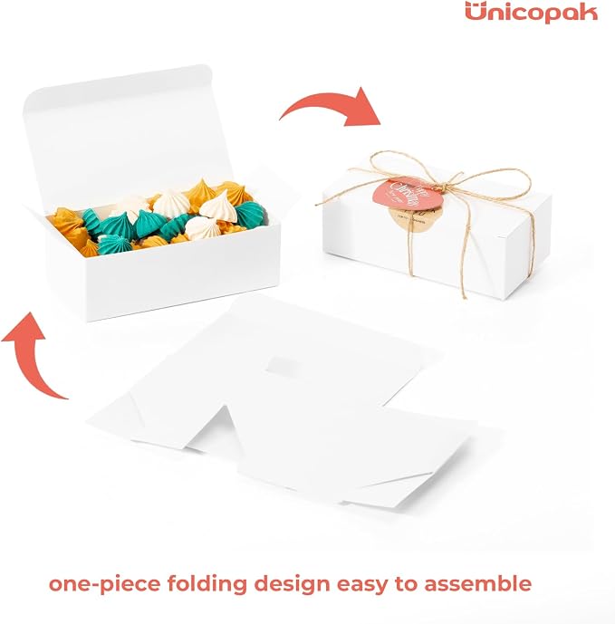 UnicoPak 20 Pack 6x3x2 Small Gift Boxes, Food Grade Material, White Candy Boxes for Fudge Candy Chocolate Treat Goodie, Ideal for Birthday Christmas Party Homemade Business