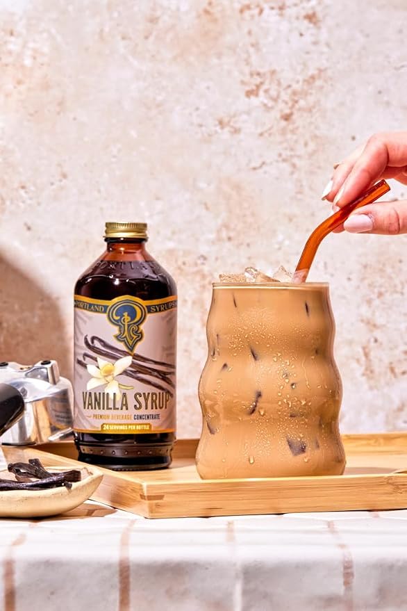 Portland Syrups Vanilla Syrup – Flavoring for Coffee, Lattes, Cold Brew, Macchiatos, Cocktails, & Desserts – Ideal for Drinks & Adding a Vanilla Touch to Any Beverage – 12 oz, 24 servings (Pack of 1)