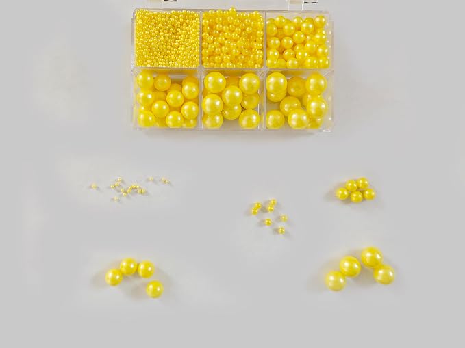5 Sizes Edible Yellow Pearls Sugar Sprinkles 130g/4.6oz, 2,4,7,10,12mm Candy Pearl for Cake Decorating and Cupcake Toppers Cookie Decorations Ice Cream Topping Wedding Valentines Halloween Christmas