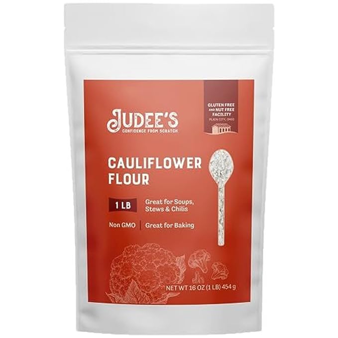 Judee's Cauliflower Flour 1 lb - Just One Ingredient - 100% Non-GMO, Gluten-Free, and Nut-Free - Perfect for Baking and Cooking - Great for Soups, Stews, and Chilis