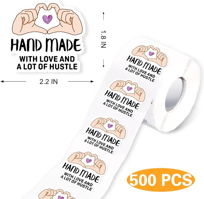 muminglong Cute Hand Made with Love and A Lot of Hustle Small Business Stickers,Handmade Stickers,Thank You Sticker,Small Shop Sticker,Package Stickers for Small Business, 500 PCS