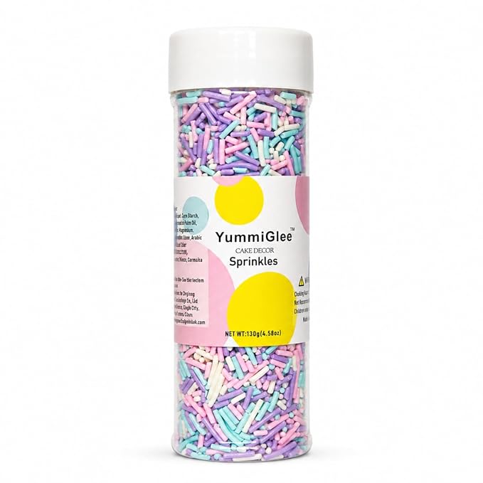 Pastel Sprinkles 4.6oz - Pink Blue Purple Jimmies Sprinkles for Cake Decorating, Unicorn Birthday Cupcake Topper, Baby Sprinkle Party Supplies & Baking - Soft Color Candy Mix