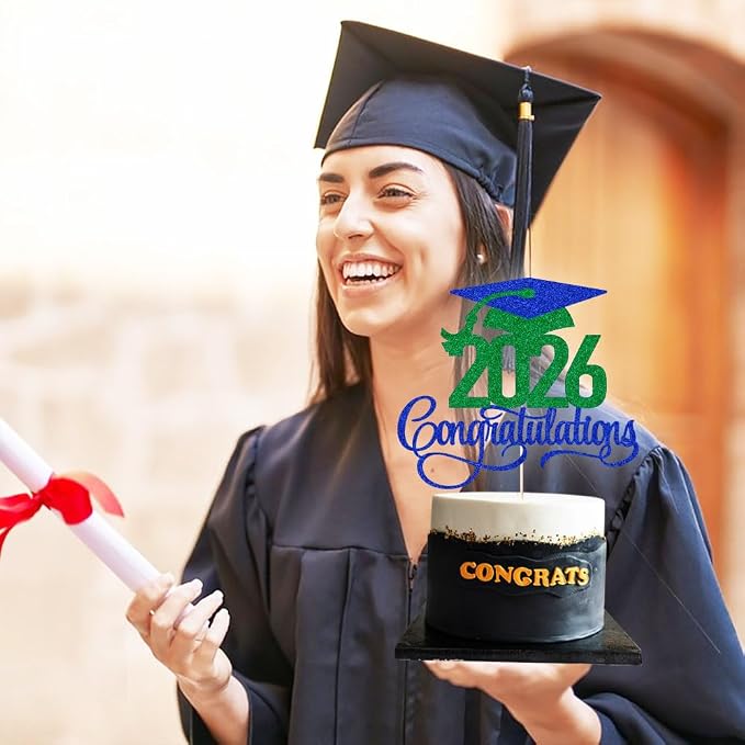 Dark blue green 2026 Congratulations Graduation Cake Topper,Congrats Grad Cake Decor - 2026 High School/College/Senior Graduation Party Decorations Supplies