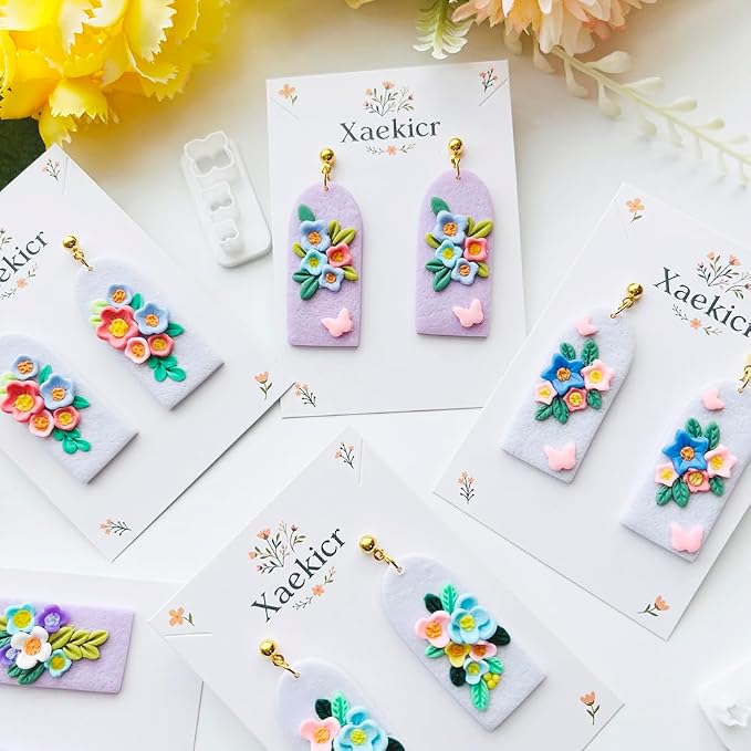 Xaekicr Floral Polymer Clay Cutters Set – Molds and Clay Cutters for Polymer Clay, Decorative Clay Earring Tools