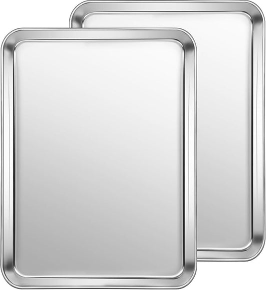 CEKEE Stainless Steel Cookie Sheets for Baking, 2PCS Stainless Steel Baking Sheet, Size 12.59 x 9.84 x 1 Inch，Heavy Duty & Easy Clean Baking Pans Tray Set