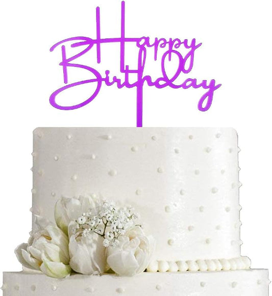Happy Birthday Cake Topper for Birthday Party Decorations - Purple Acrylic