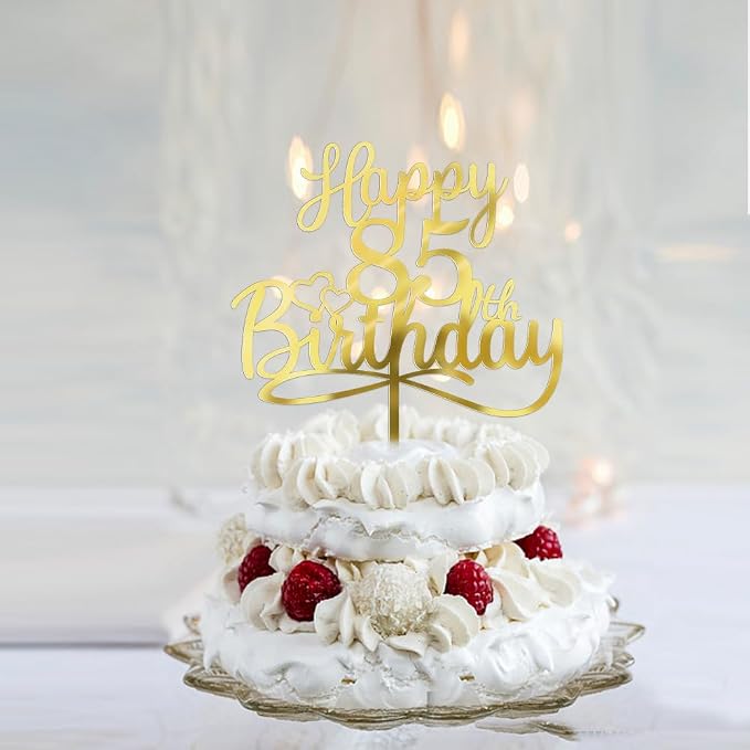Sleyberoy Acrylic Happy 85th Birthday Cake Topper- Hello 85,Cheers to 85 Years,85th Anniversary/Birthday Party、 men and women Happy Eighty-five Birthday Selected cake decoration (85th)