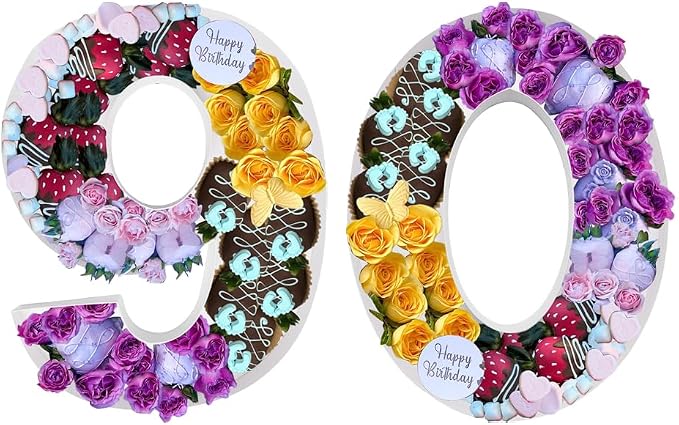 12inch Cardboard Number Fillable Food Tray Box for Charcuterie, Cupcake Arrangement, Birthday Anniversary (White, 60&90)